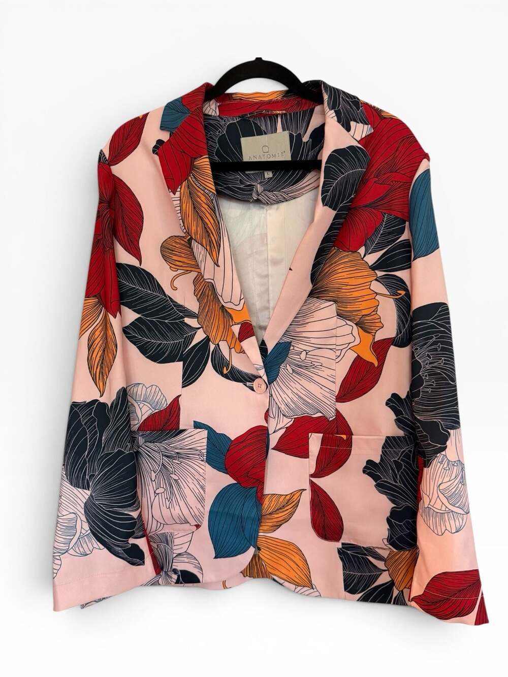Anatomie Floral Print Blazer Size L Pink Multicolor Tropical Flower Single Butto